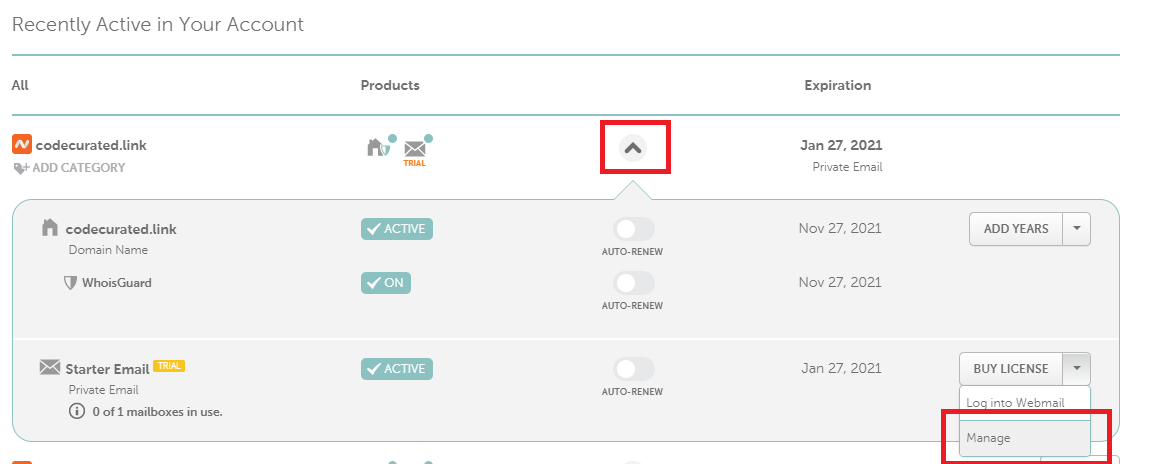 Manage Private Email