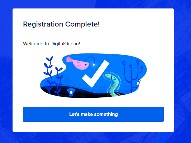 Registration complete on DigitalOcean
