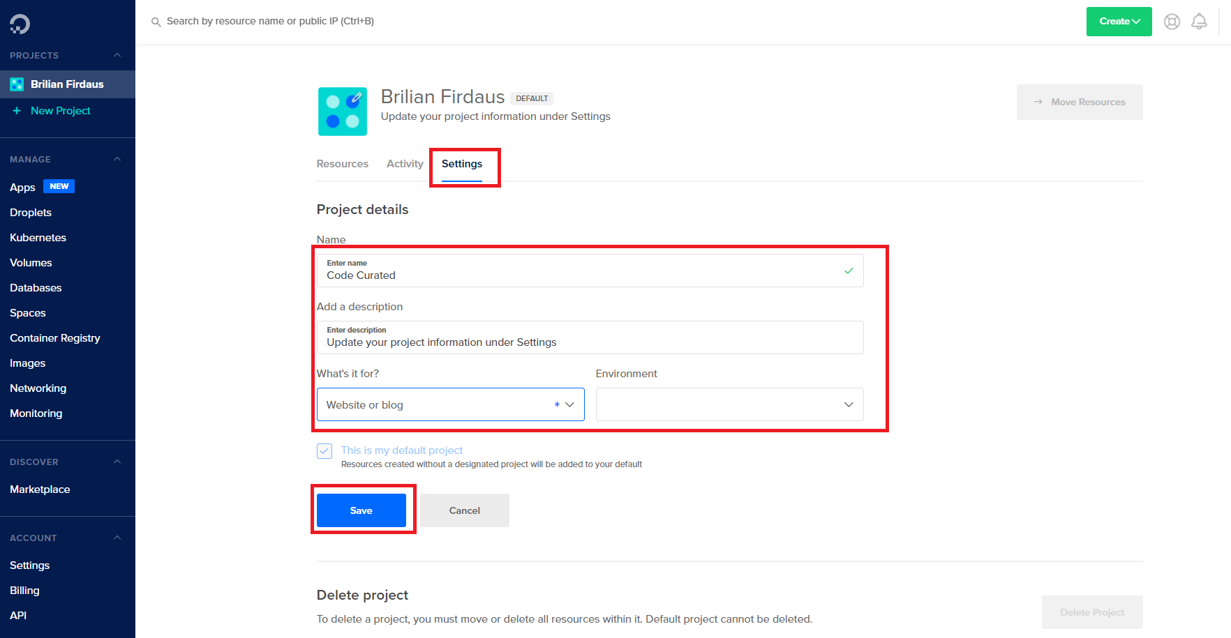 Configure project on DigitalOcean
