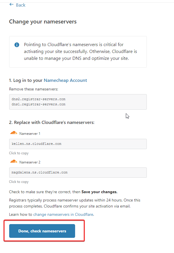 Check nameservers on Cloudflare