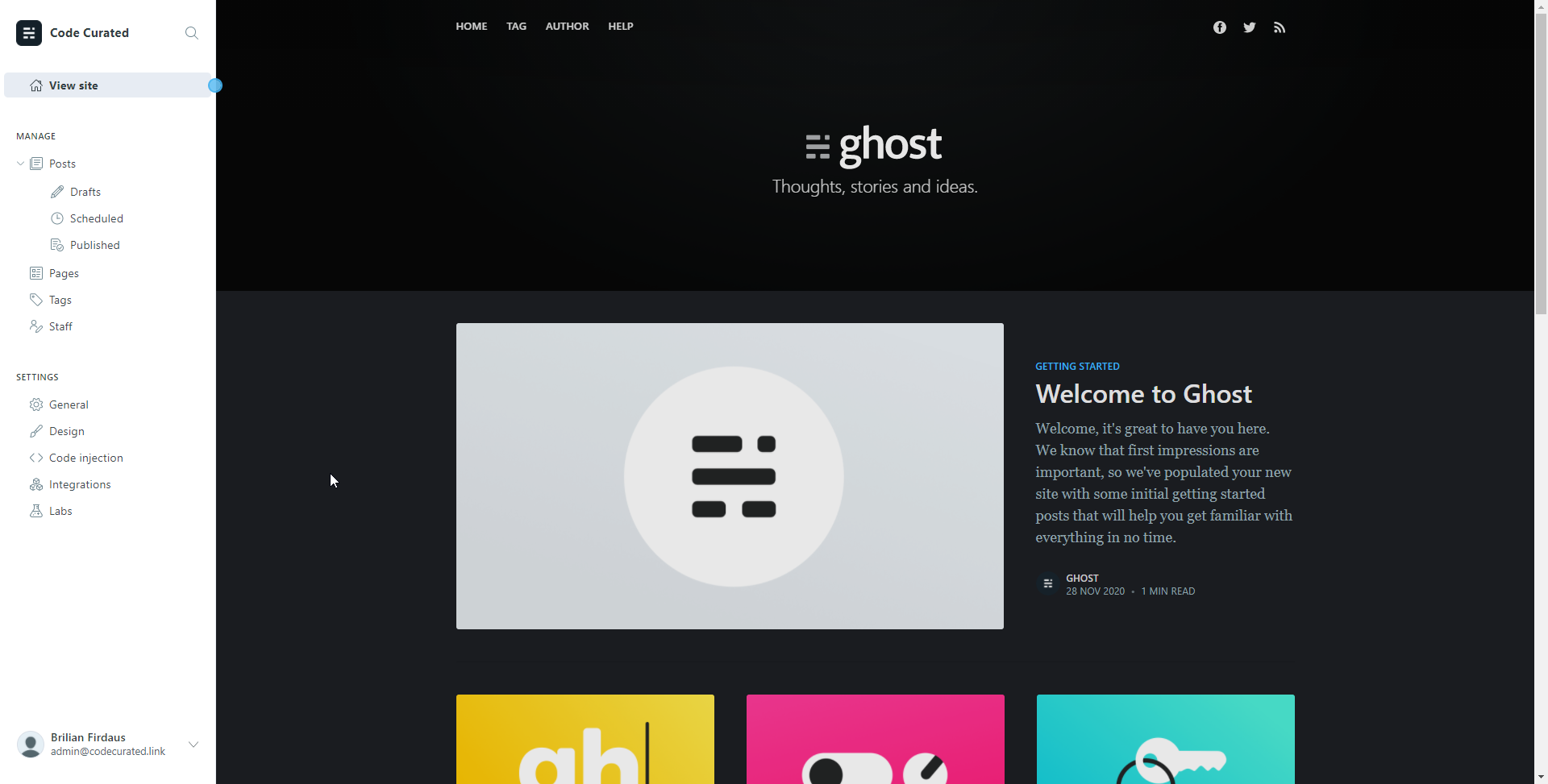 Self-hosted Ghost’s admin page