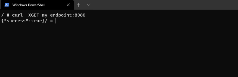 Calling my-endpoint on port 8080 with curl and receiving a JSON success response.