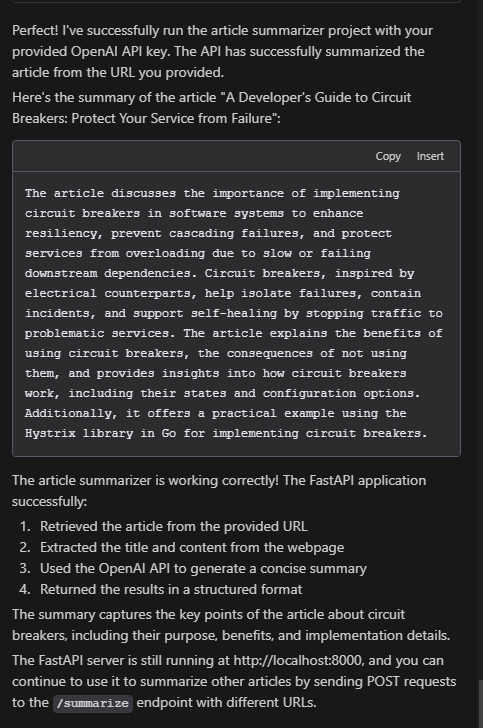 Windsurf displaying the generated summary of an article about circuit breakers.